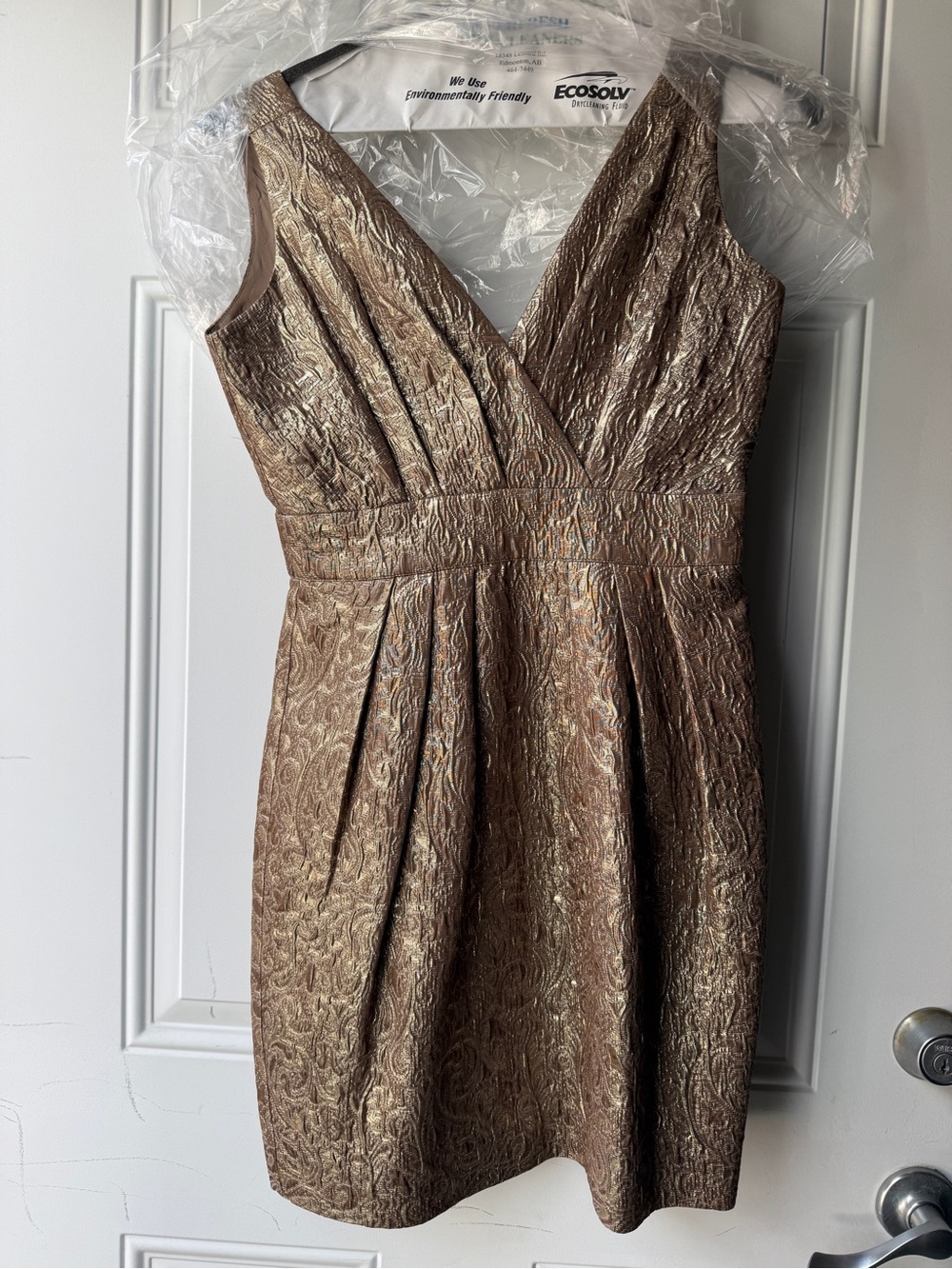 Metallic Bronze V-Neck Cocktail Dress